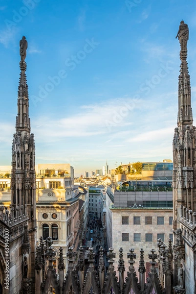 Fototapeta Aerial view from Milan Cathedral rooftop towards S. Raffaele street