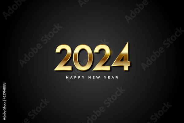 Fototapeta Happy new year 2024 background. Elegant gold text with light. Vector illustration