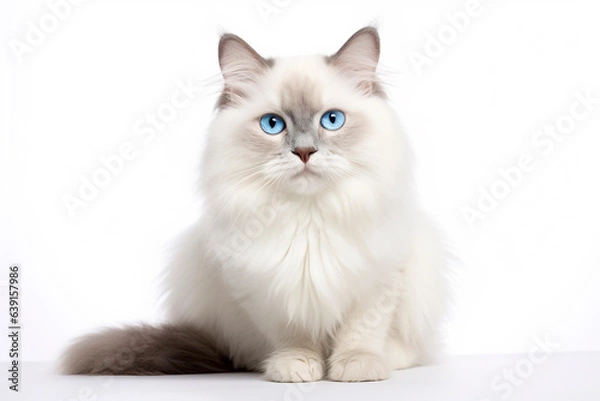Fototapeta A Ragdoll Cat isolated on white plain background