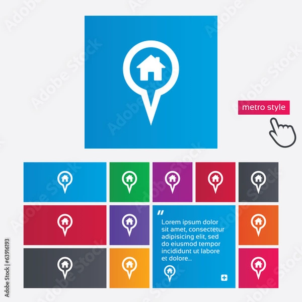 Fototapeta Map pointer house sign icon. Marker symbol.