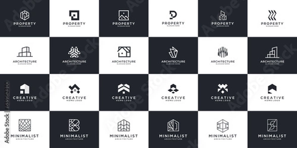 Obraz Set of abstract building logo design template. Architecture, real estate, construction element