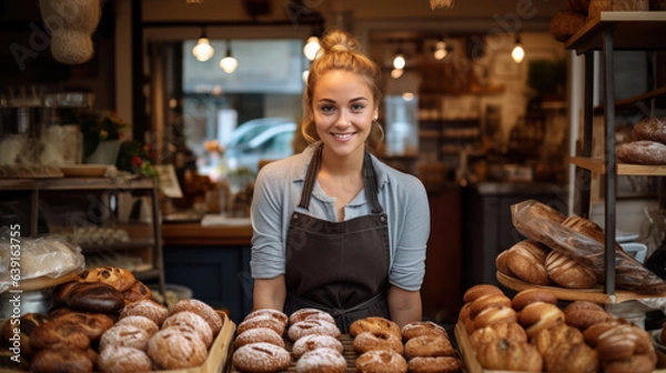 Fototapeta business owner with bakery shop background