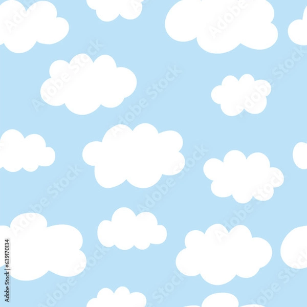 Obraz Seamless pattern with white clouds on blue background.