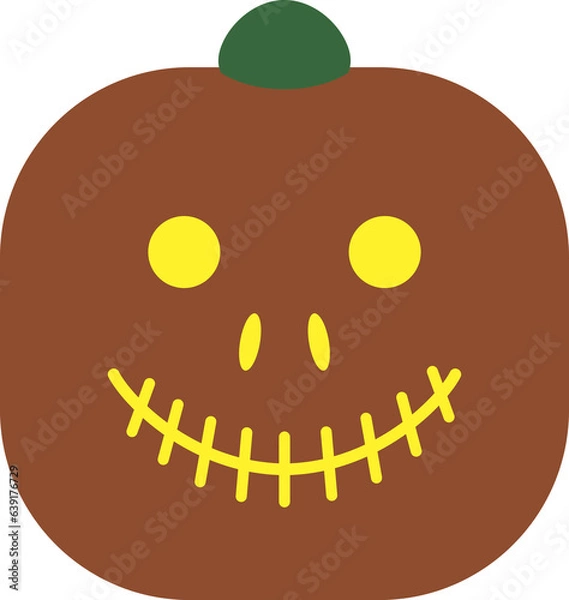 Obraz Original smiling pumpkin for Halloween or Thanksgiving. Ancient tradition. Pumpkin fruit head with funny face. Night before All Saints Day. Squash silhouette. Cartoon colorful illustration.