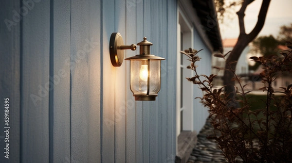 Fototapeta Close up view of outdoor led waterproof solar lamp with motion sensor.