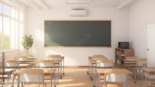 Obraz empty classroom with blackboard ai generated