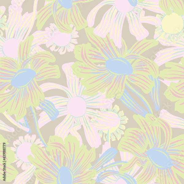 Fototapeta Neutral Colour Botanical Floral Seamless Pattern Design
