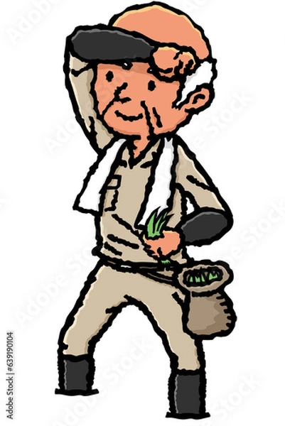 Fototapeta 田植えをする農家の高齢者