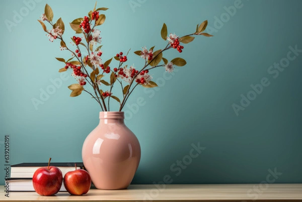 Fototapeta A minimalist, clean, and decorative still life image with bottles and vase. Generative AI