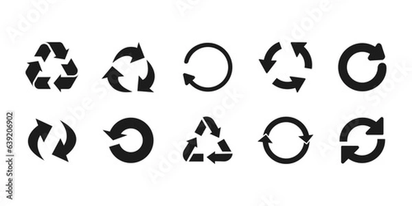 Fototapeta set recycle sign icon solid black siolated on white background.