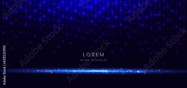 Obraz Abstract technology futuristic glowing dot lines neon blue light ray on dark blue background with lighting effect.