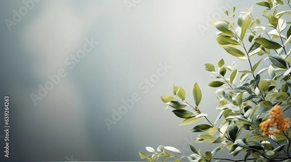 Fototapeta Blurred shadow from leaves plants on the white wall. Minimal abstract background for product presentation. Spring and summer.