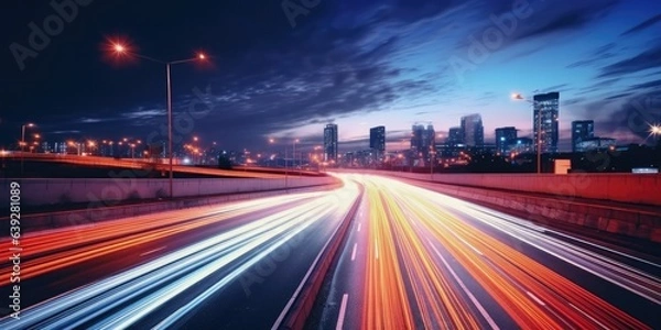 Fototapeta timelapse of a busy highway by night. 