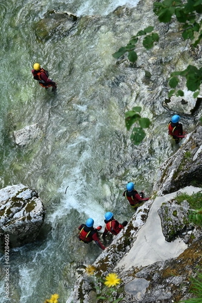 Fototapeta canyoning in der kaiserklamm rofan gebirge tirol alpen österreich, canyoning in a ravine in tyrol alps rofan mountains