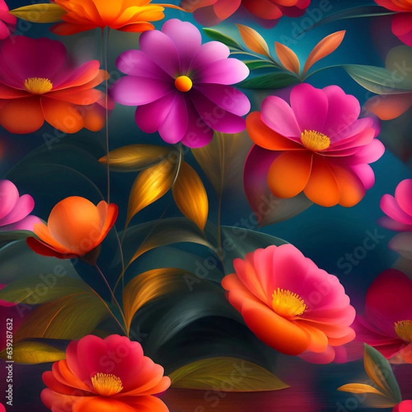 Obraz A group colorful flowers design  on a blue background