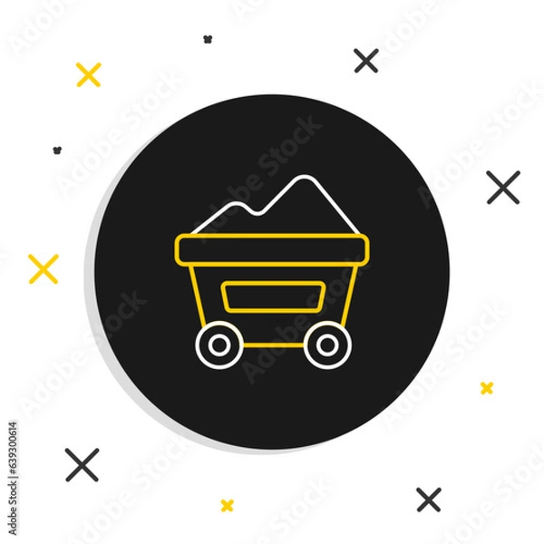 Fototapeta Line Coal mine trolley icon isolated on white background. Factory coal mine trolley. Colorful outline concept. Vector