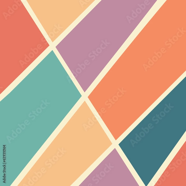 Obraz Abstract illustration with geometric shapes in pink, orange, blue, purple and turquoise colors and pastel yellow diagonal stripes decoration
