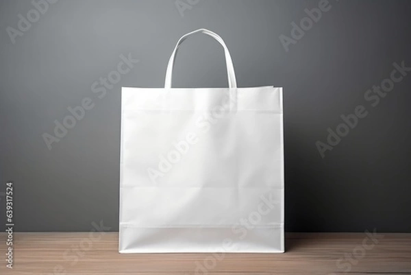 Fototapeta White craft paper shopping bag without words isolated. Mock up