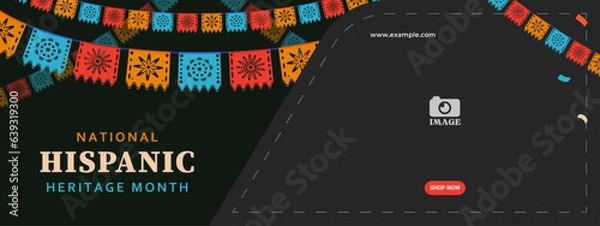 Fototapeta Hispanic heritage month. Abstract flag ornament banner design, retro style with text, geometry