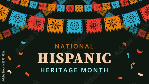 Fototapeta Hispanic heritage month. Abstract flag ornament background design, retro style with text, geometry