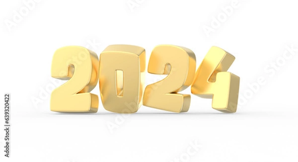 Fototapeta Happy New Year Number 2024 Gold 3D Render