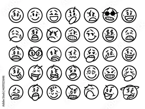 Fototapeta Smiley face. Set smiley emotion, by smileys, cartoon emotions, mimic, stock vector.

