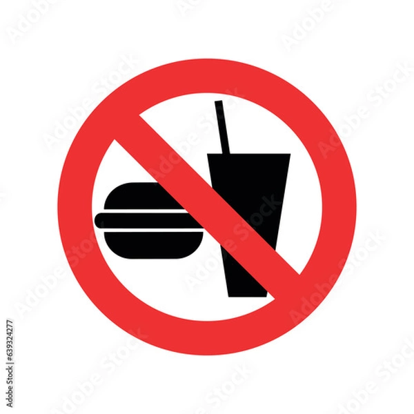 Fototapeta Forbidden sign isolated on white background. No eat and drink here.