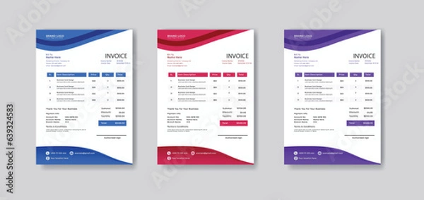 Fototapeta Minimal Corporate Business Invoice design template vector illustration bill form price invoice. Creative invoice template vector. business stationery design payment agreement design template