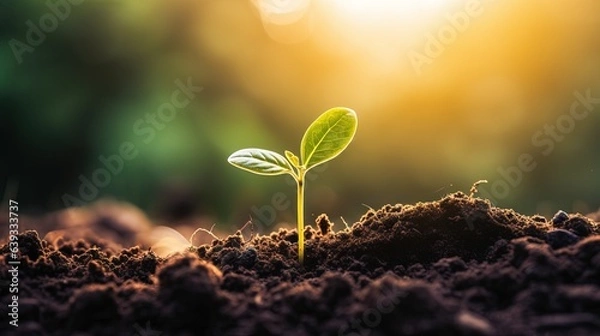 Fototapeta  a young plant sprouts from the ground in the sunlight.  generative ai