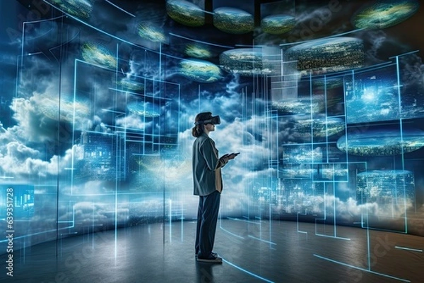 Fototapeta Immersive Virtual Reality Experience with VR Headsets