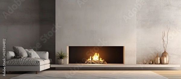 Fototapeta Modern room with fireplace interior