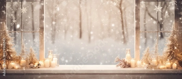 Obraz Empty table and winter window in background