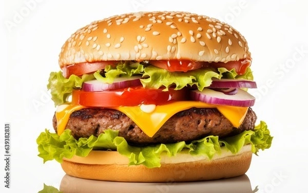 Fototapeta Delicious burger isolated on white background