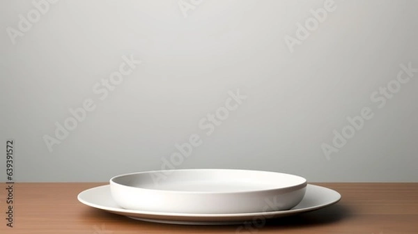 Fototapeta small and simple plate on a table, white background