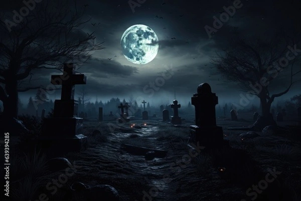 Obraz cinematic view of a graveyard by fullmoon. 