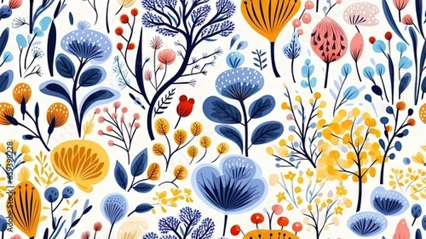 Fototapeta  a pattern of colorful flowers and plants on a white background.  generative ai