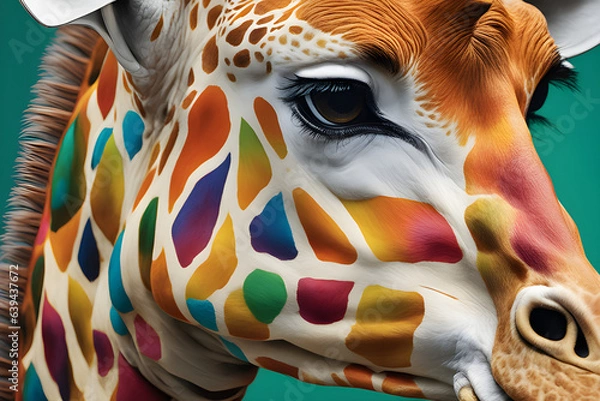 Obraz Beautiful and colorful giraffe painting with high definition and 4K quality,generative ai