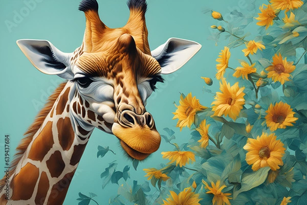 Fototapeta Beautiful and colorful giraffe painting with high definition and 4K quality,generative ai