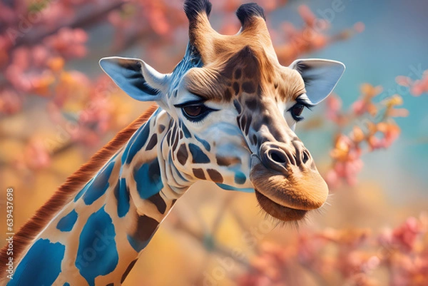 Fototapeta Beautiful and colorful giraffe painting with high definition and 4K quality,generative ai
