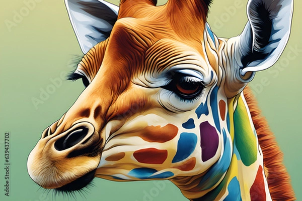 Fototapeta Beautiful and colorful giraffe painting with high definition and 4K quality,generative ai