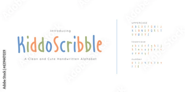 Fototapeta Kiddo Scribble Vector hand drawn font. Brush painted letters. Handmade alphabet for your designs: logo, posters, events, cards, etc.
