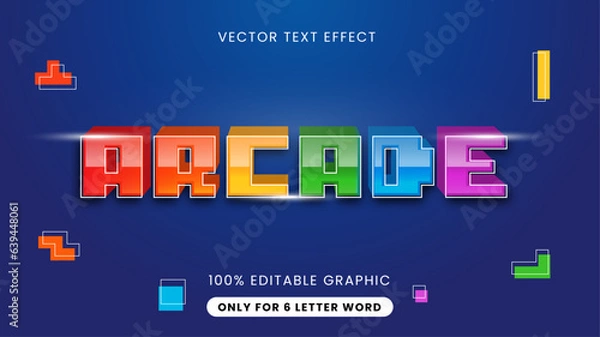 Fototapeta arcade text effect design. Pixelated and colorful letter effect. 3d game retro theme text effect. Editable and scalable graphic.