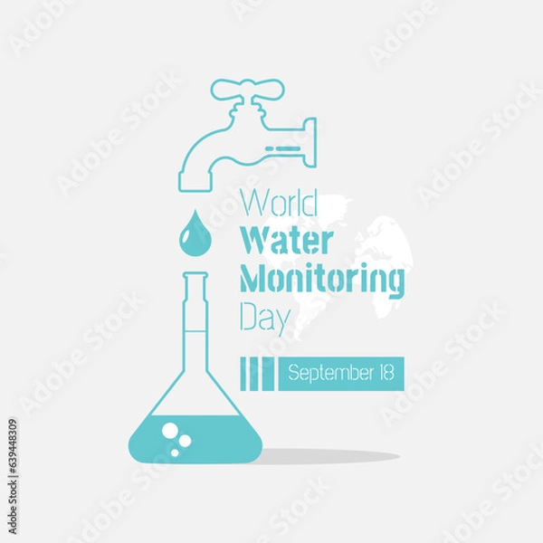 Fototapeta World Water Monitoring Day Greeting with water dripping from the tap into the measuring flask