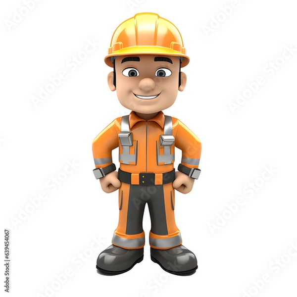 Fototapeta Construction project foreman wearing helmet and vest, 3D rendering illustration. clean transparent background