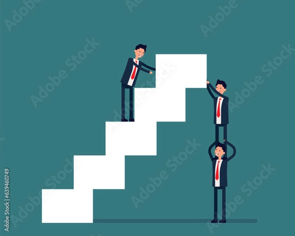 Fototapeta The ladder of success. Teamwork concept. Vector illustration in cartoon style