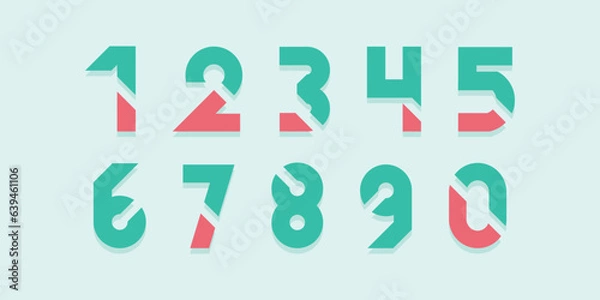 Fototapeta Modern alphabet with numbers. Simple square letters of rough shapes.Ultra bold font in modern brutal style.