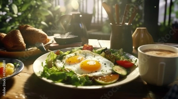 Fototapeta Breakfast made with eggs.