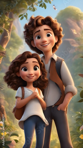 Obraz Cute Animated Boy and Girl. - Generated by AI