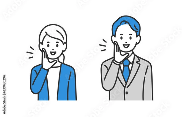 Fototapeta 呼びかけのポーズをするビジネスパーソン男女のセット【人物ベクターイラスト素材】