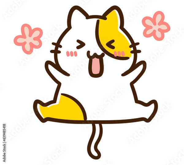 Obraz 飛び跳ねて喜ぶかわいいねこのキャラクターのデフォルメイラスト